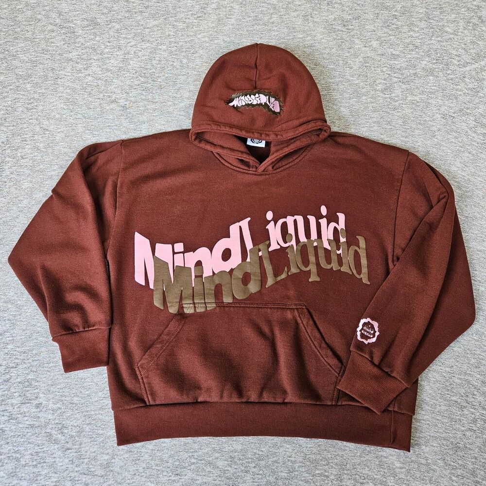 Vintage Mind Liquid Studio Rare Liquid Words Art Brown Hoodie Sweatshirt Medium